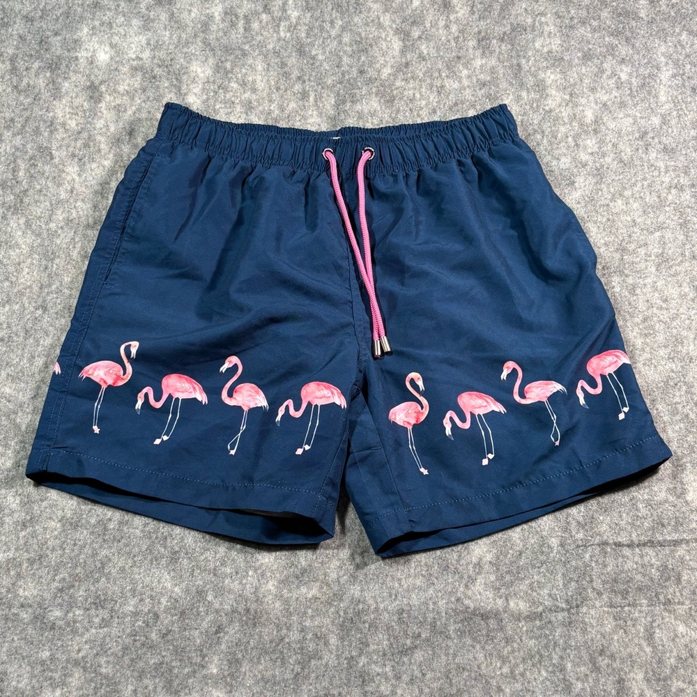 Franks Mens Multicolor Flamingo Adjustable Waist Swim Shorts Size MD‎ - Picture 2 of 13